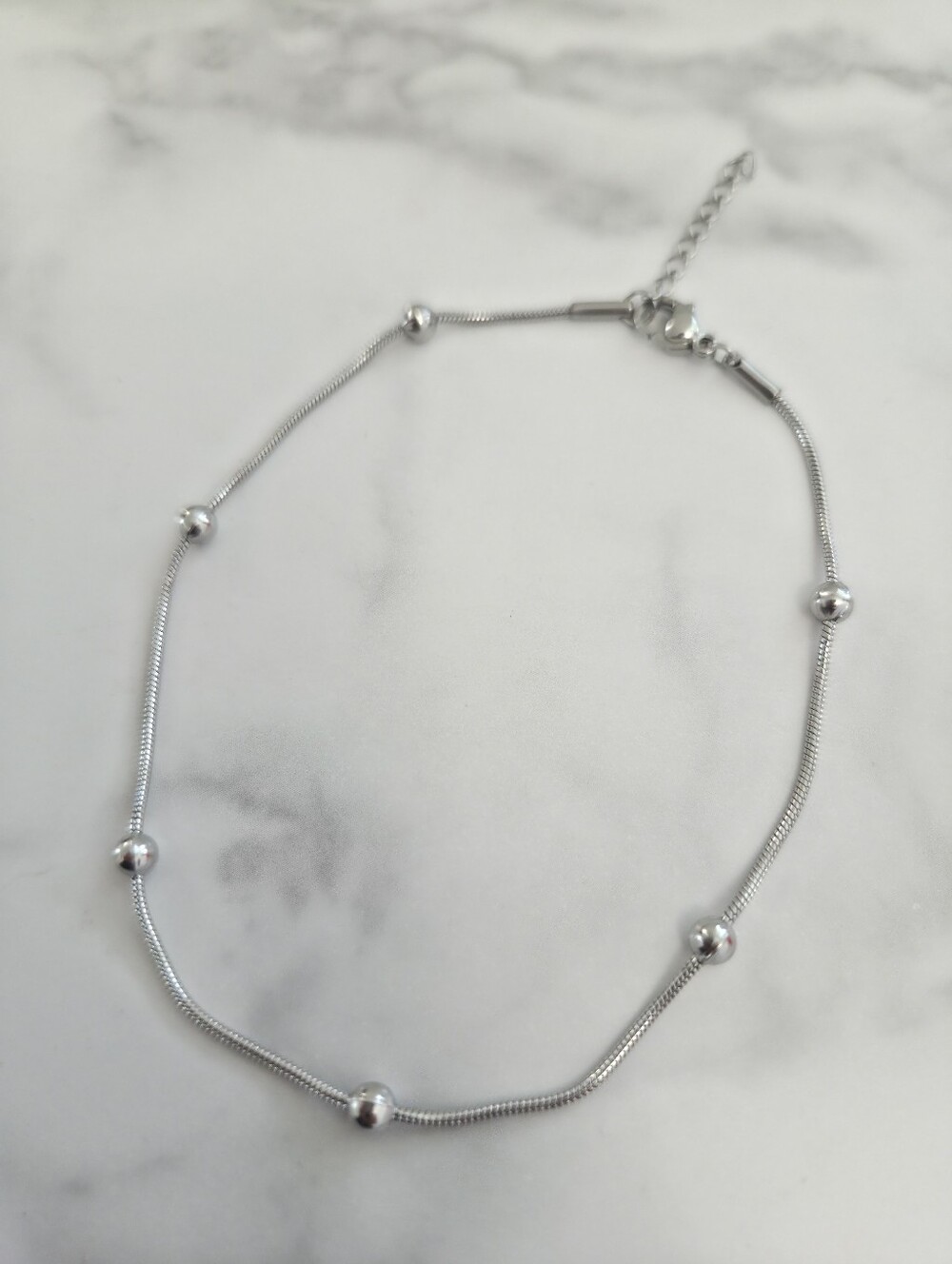 Silver Bead Snake Chain Adjustable Ankle Bracelet Minimalist Layering Boho New - Picture 11 of 13